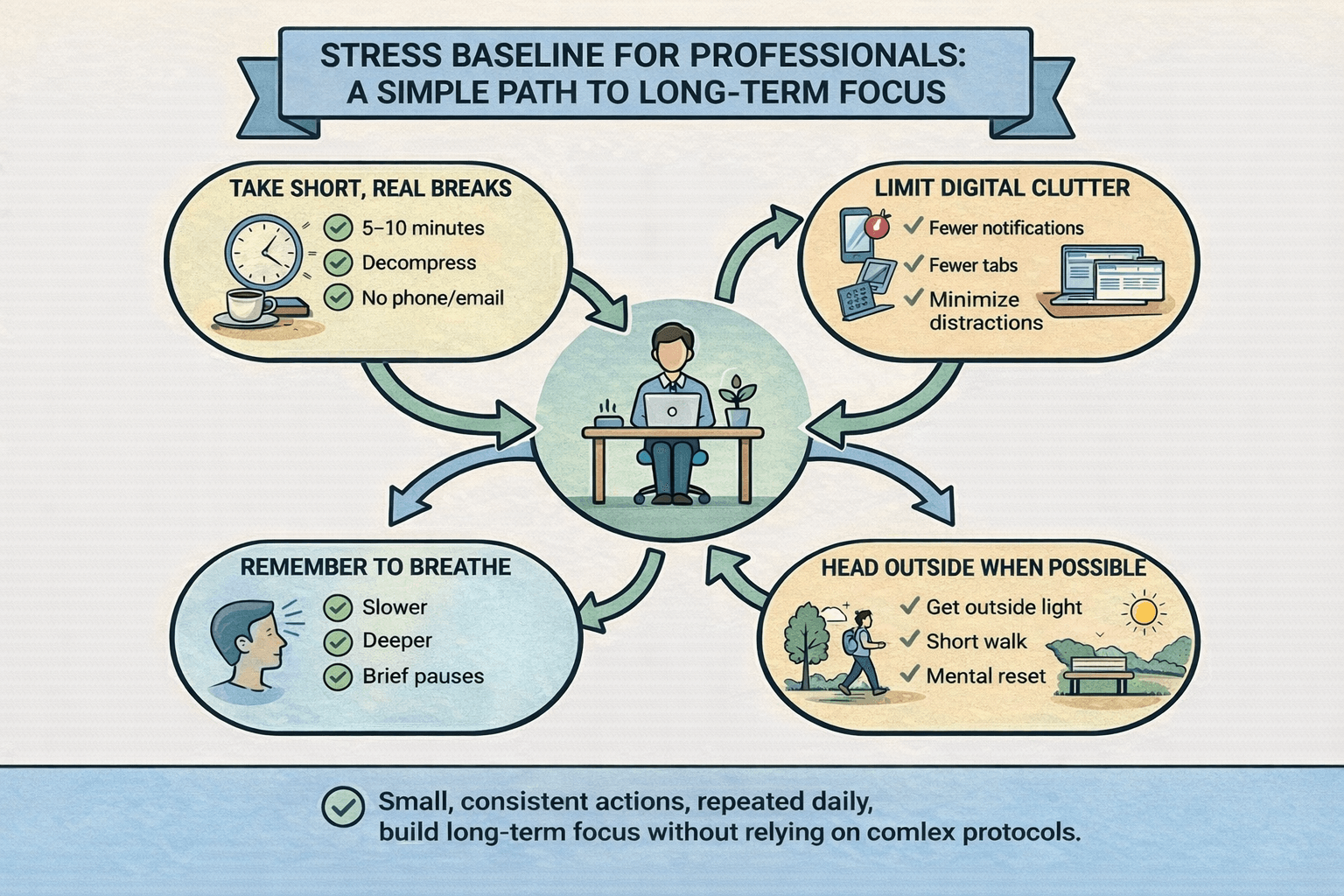 Stress baseline for desk professionals: daily habits that protect long-term health