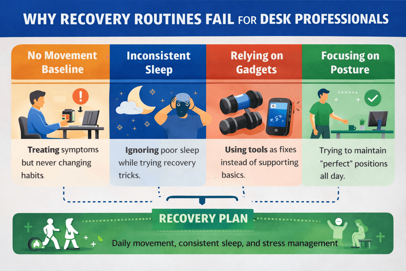 Why recovery routines fail for desk professionals (and what actually works)